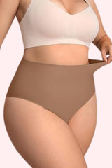 plus size Seamless High Waist Panty  worn by a model quarter side view 