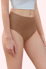Brown Seamless High Waist Panty  worn by a model quarter side view 