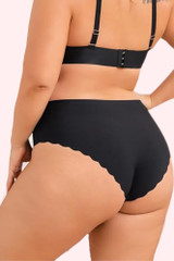 Plus Size Black Seamless Panty  worn by a model back view 