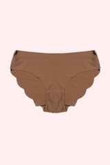Brown Seamless panty Scallop Raw cut Edge  actual product picture on a laid flat front view 