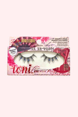 Va Va Voom – Sapphire blue gem studs on lacy, medium spikey false eyelashes front