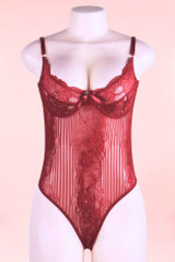 Red Striped Teddy Bodysuit Lingerie  actual product picture on a mannequin front view 