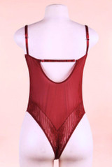 Red Striped Teddy Bodysuit Lingerie  actual product picture on a mannequin backview 