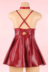 Verna Red Vinyl Faux Leather Babydoll Dress Lingerie  actual product picture on a mannequin backview 