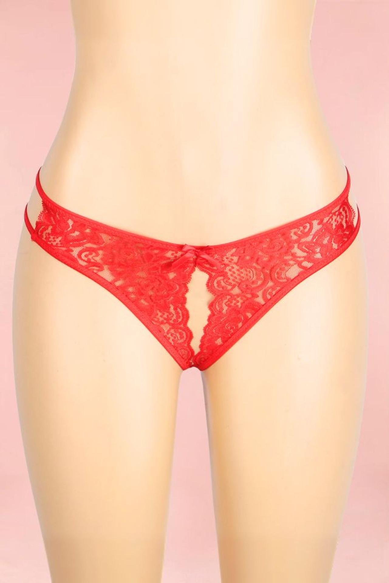 red lace plus size open crotch panty