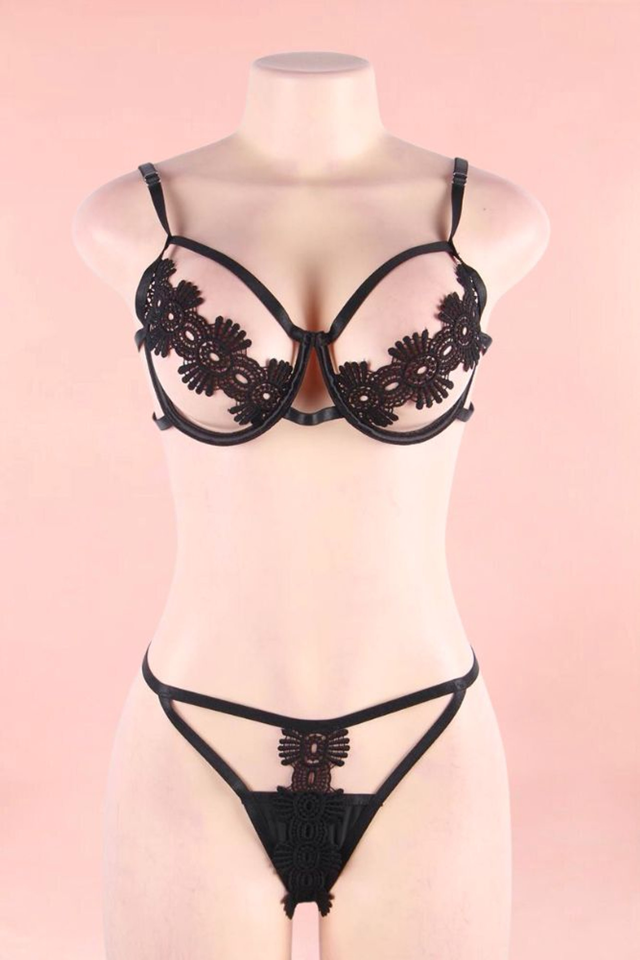Nora Black Cupless Plus Size Lingerie Bra Set