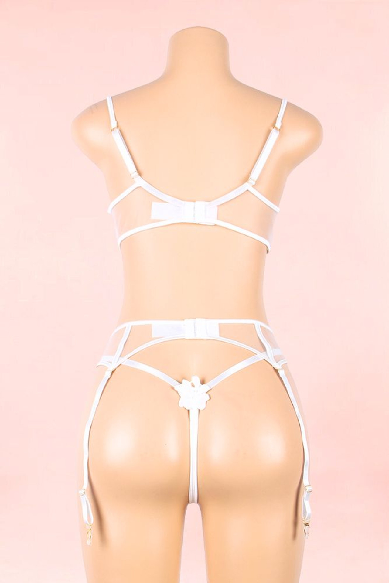 Madeline Plus Size White Bra Garter Belt Lingerie Set