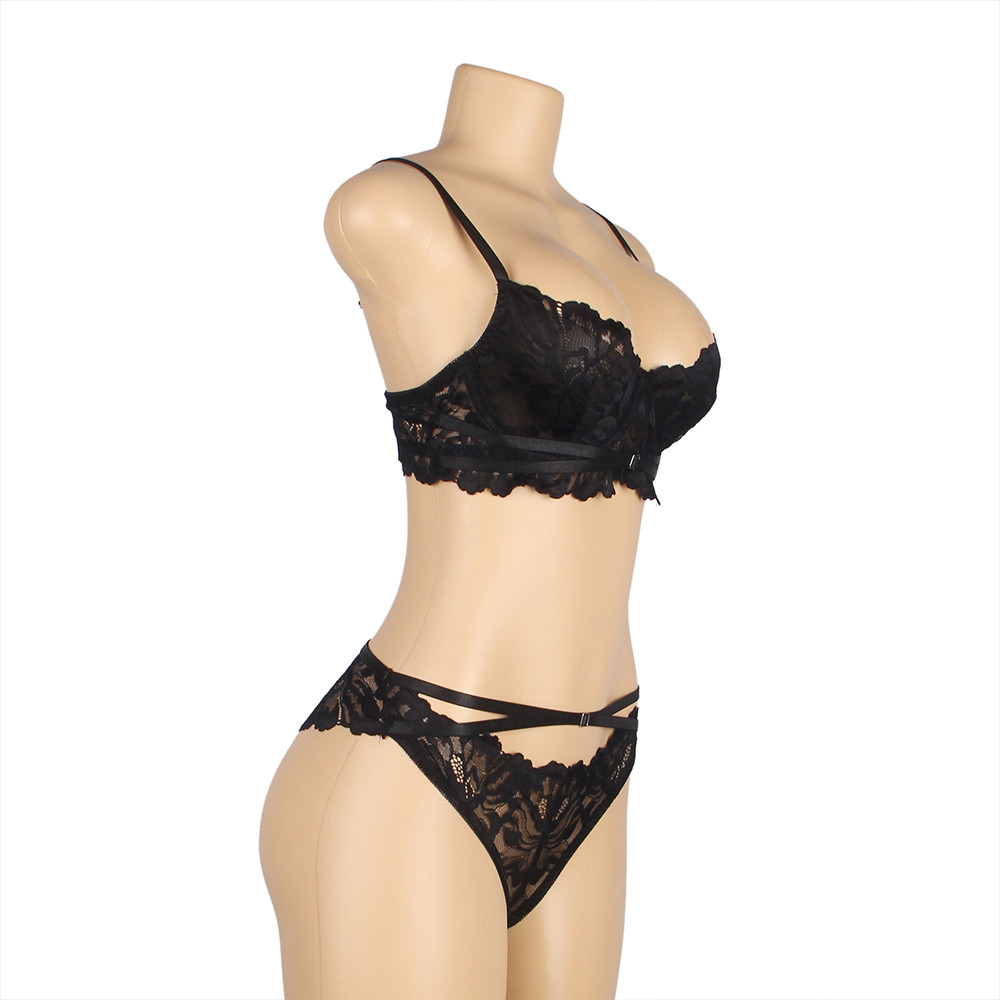 Alison Plus Size Black Lace Bra and Panty Set