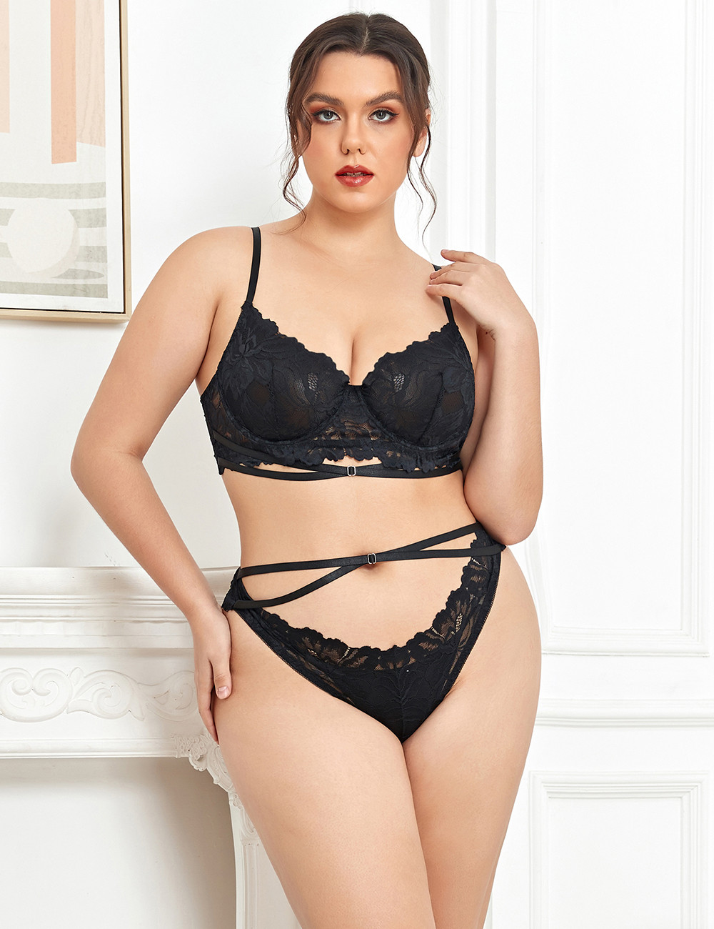 Alison Plus Size Black Lace Bra and Panty Set