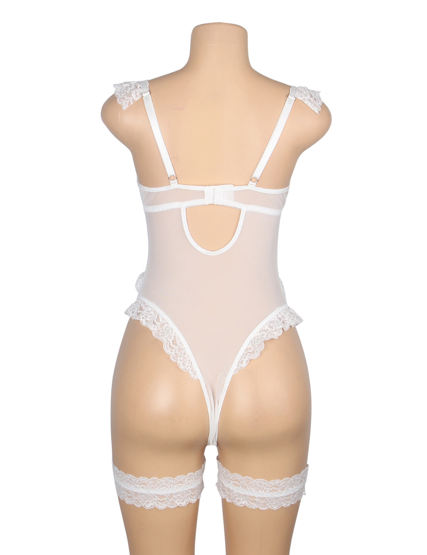 Judy White Lace Garter Teddy Bodysuit