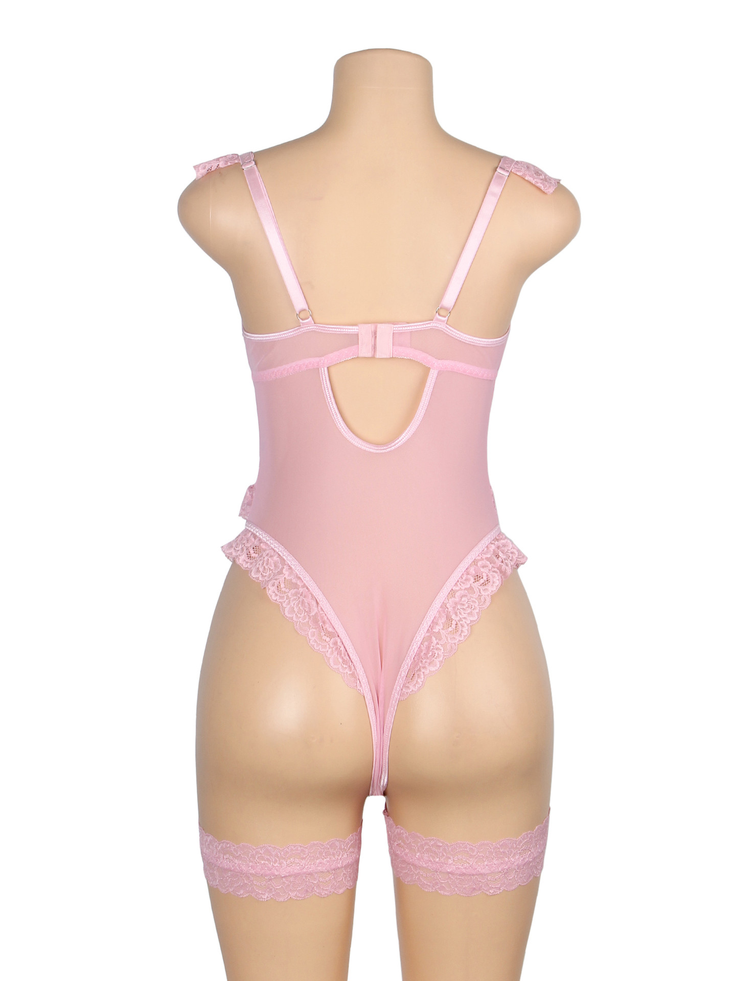 Judy Pink Lace Garter Teddy Bodysuit
