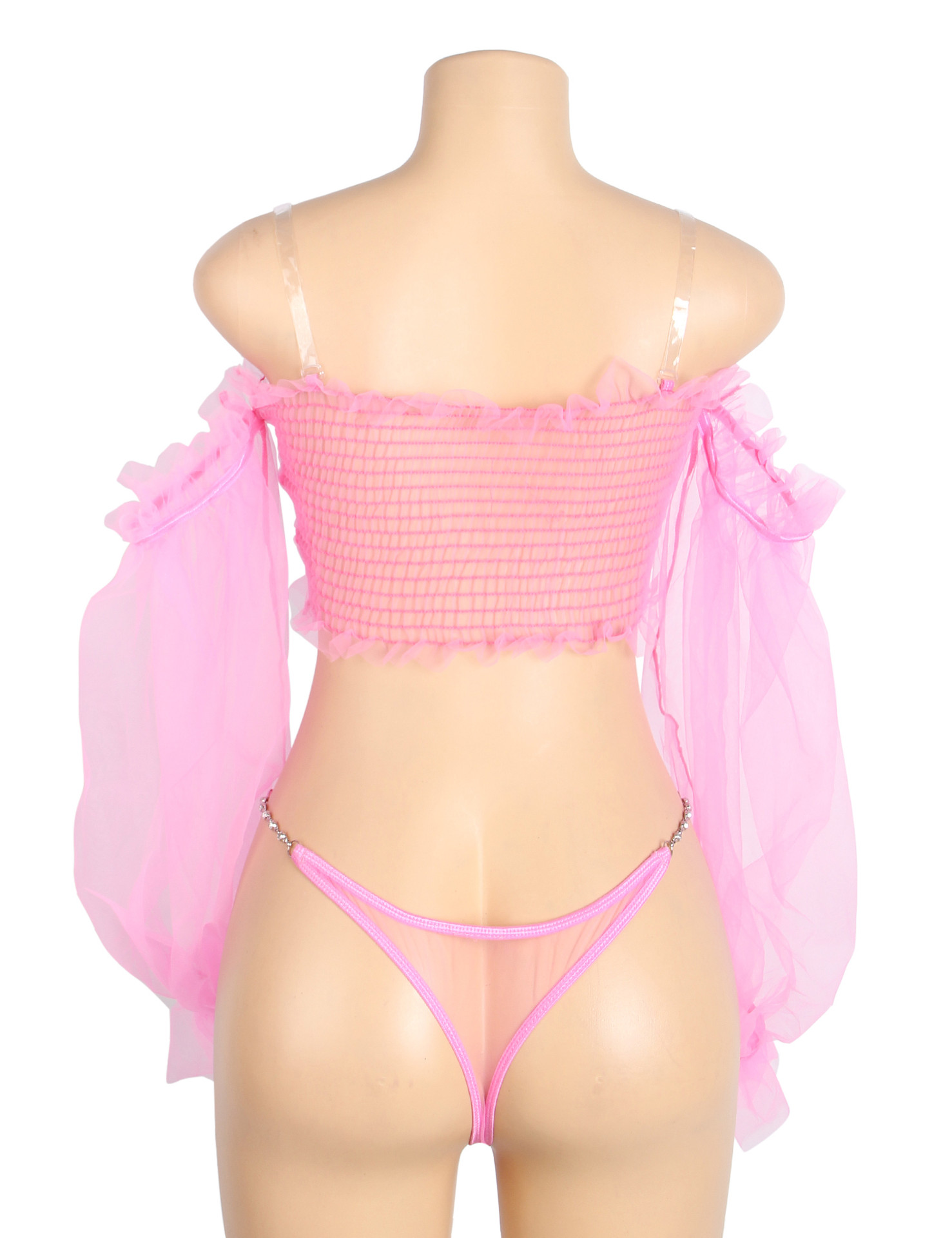 Meredith Pink Sheer Crop Top and Panty Lingerie Set