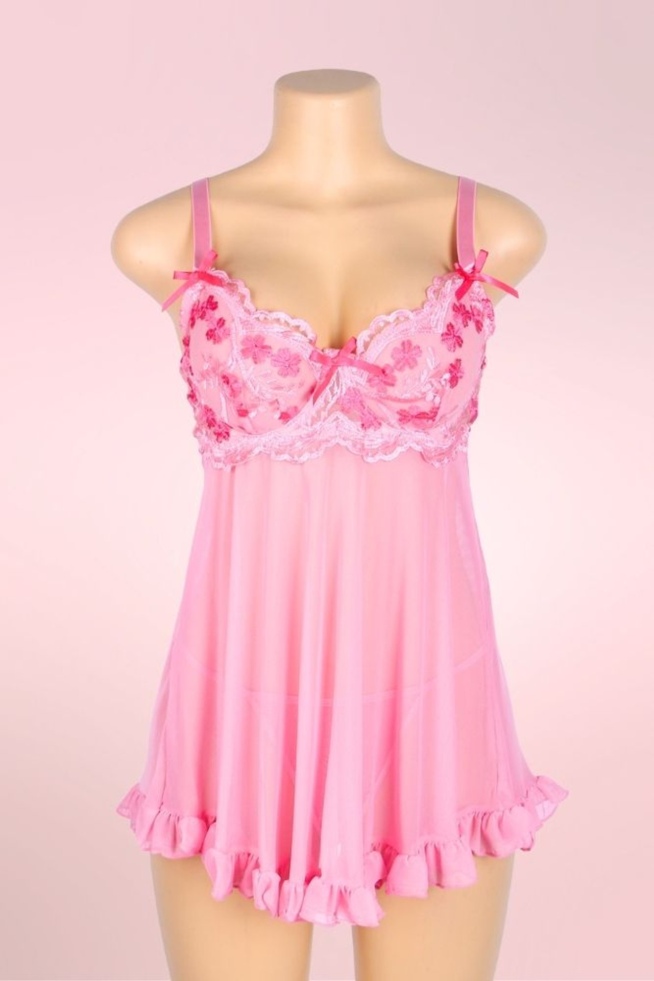Pink Plus Size Babydoll Lingerie.