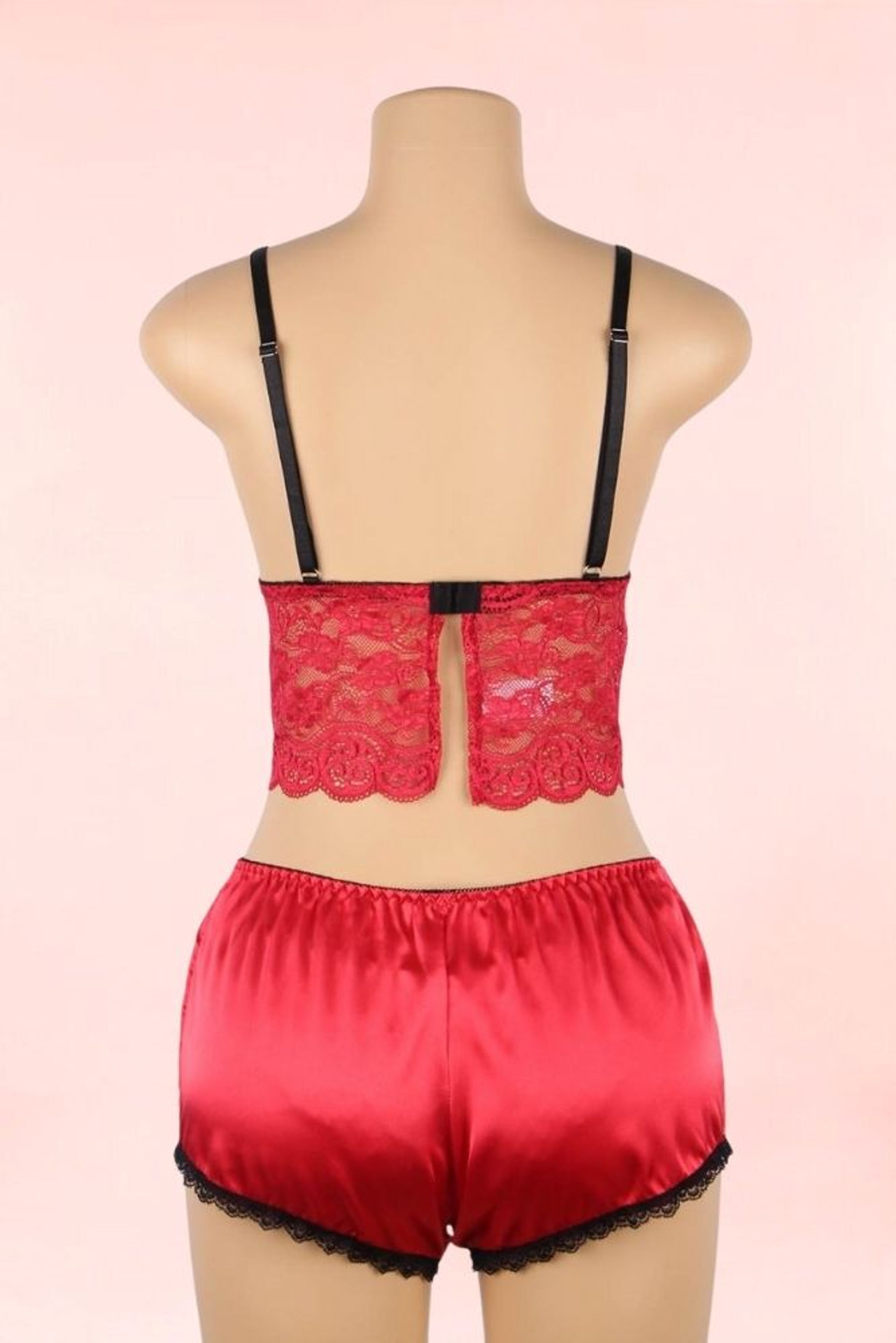 Amelia Plus Size Red Lace Satin Pajama Short Set