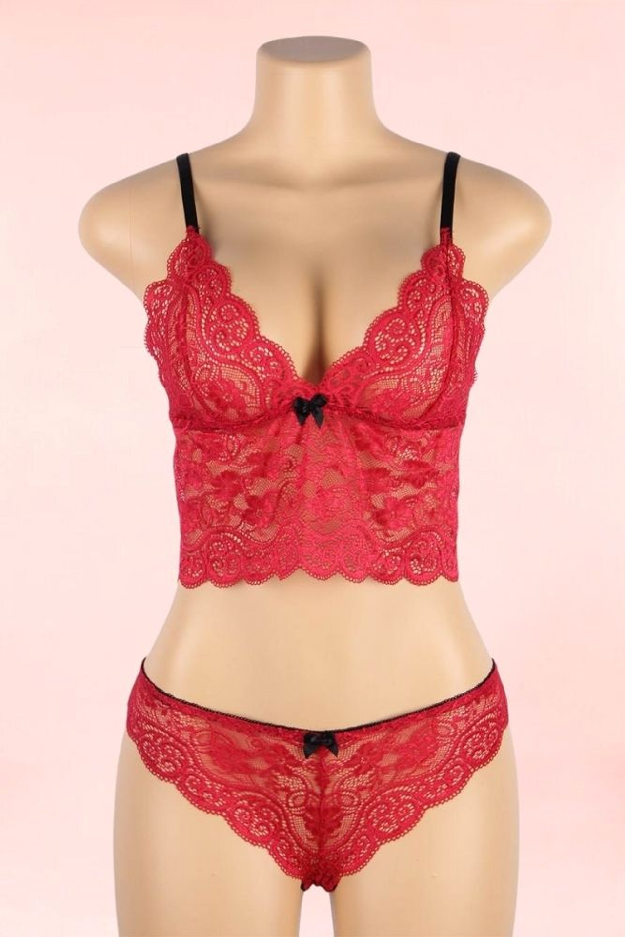 Amelia Plus Size Red Lace Satin Pajama Short Set