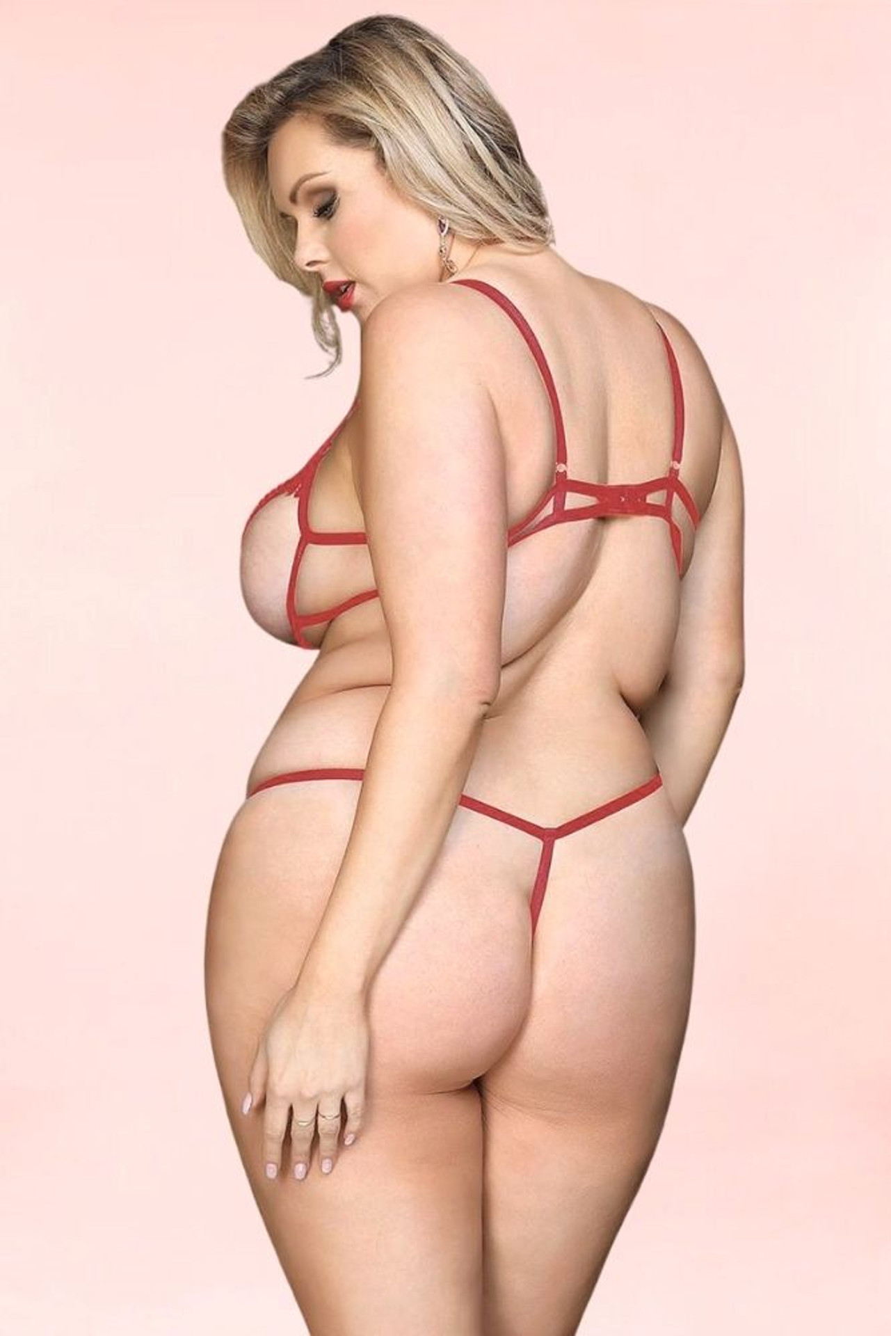 Nora red Cupless Plus Size Lingerie Bra Set