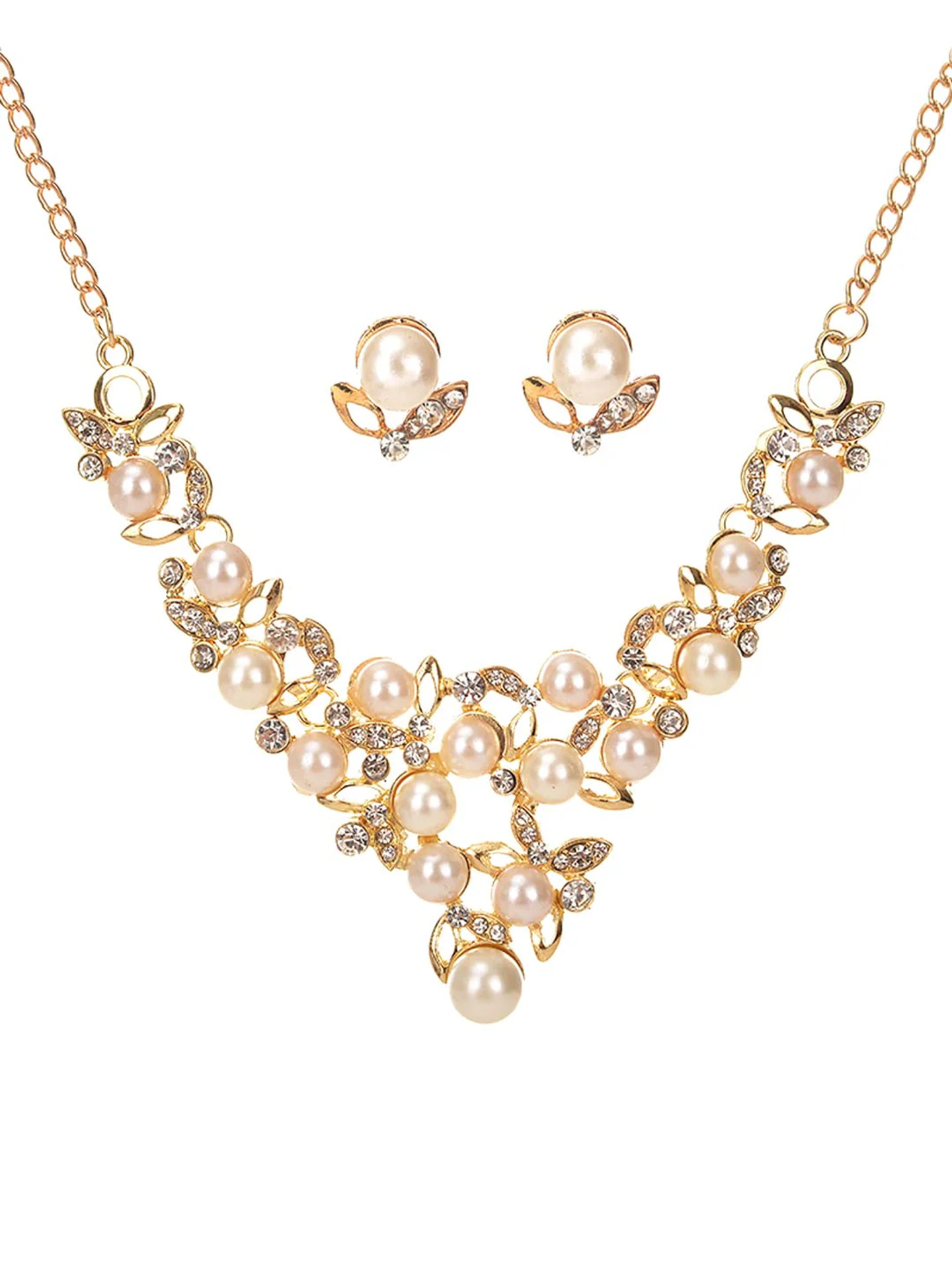 Vintage Style Faux Pearl Choker Necklace & Earrings Set