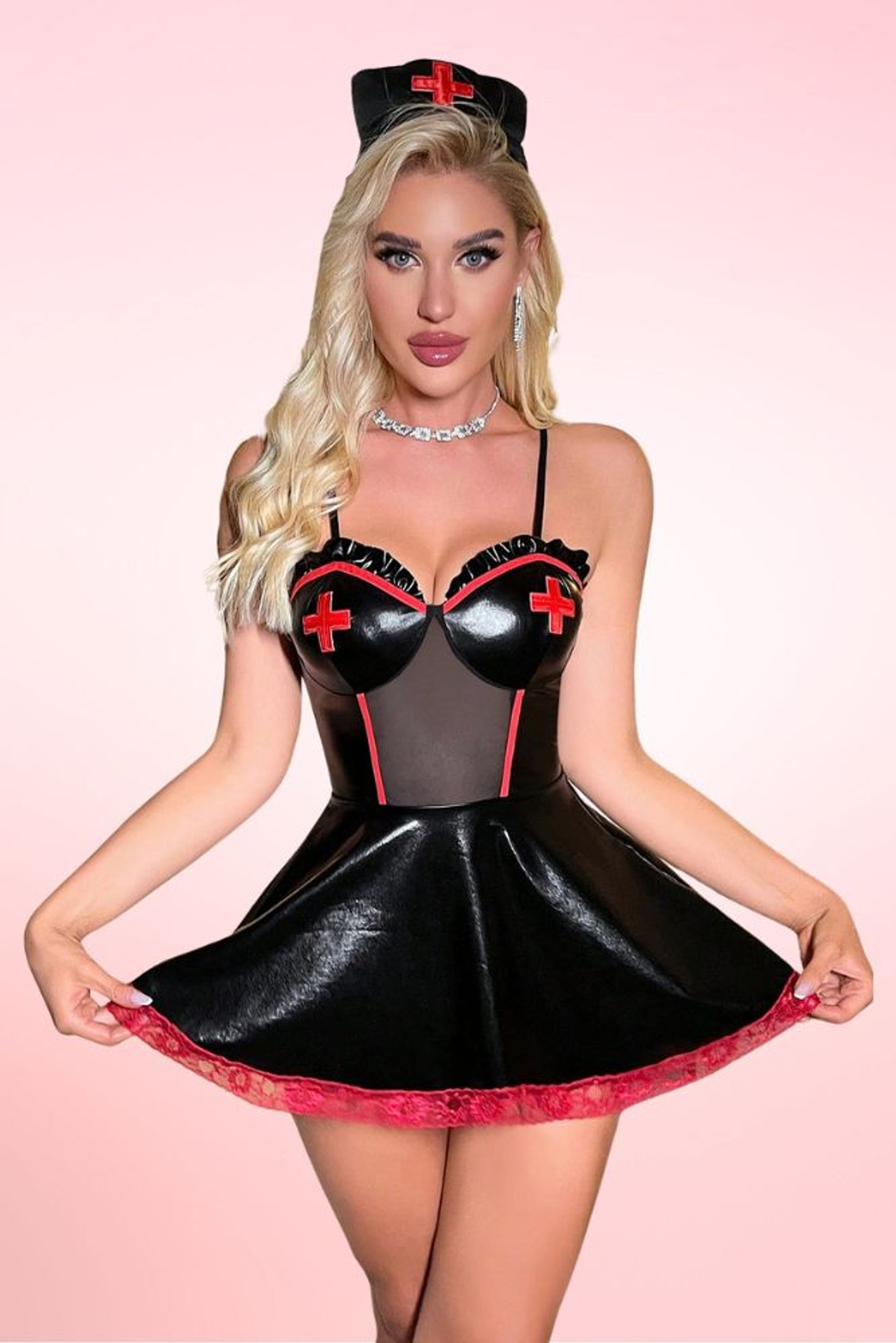 black vinyl sexy nurse costume.