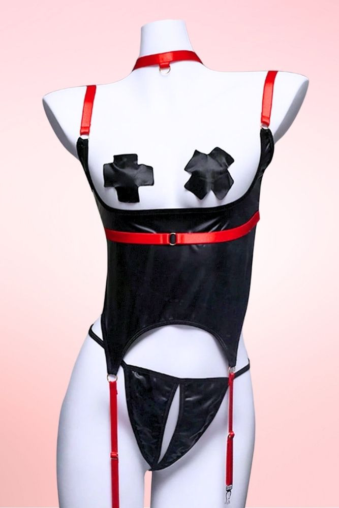 Sizzling Nurse Vinyl Cupless Crotchless Set