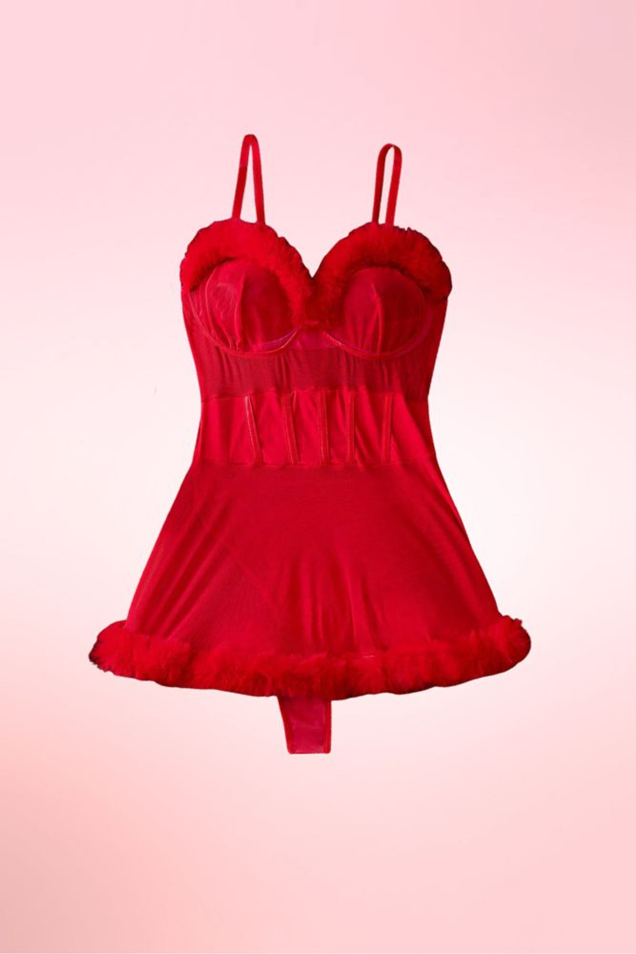 Cora Red Marabou Teddy Babydoll Lingerie