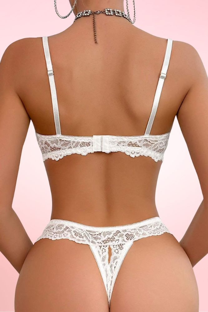 white lace bra and panty set.