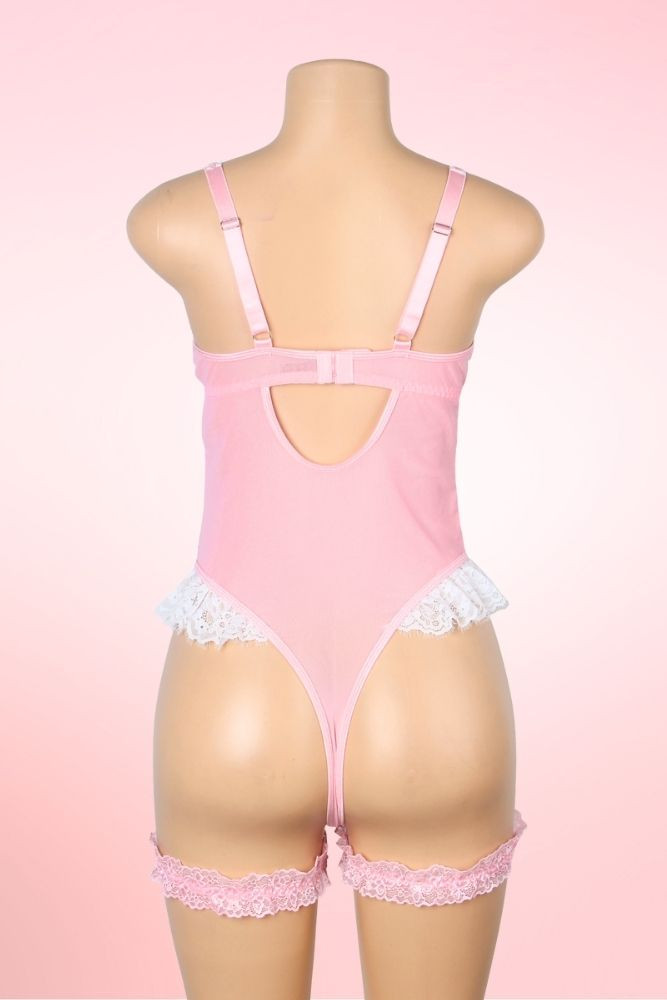Claire Pink Lace Garter Teddy