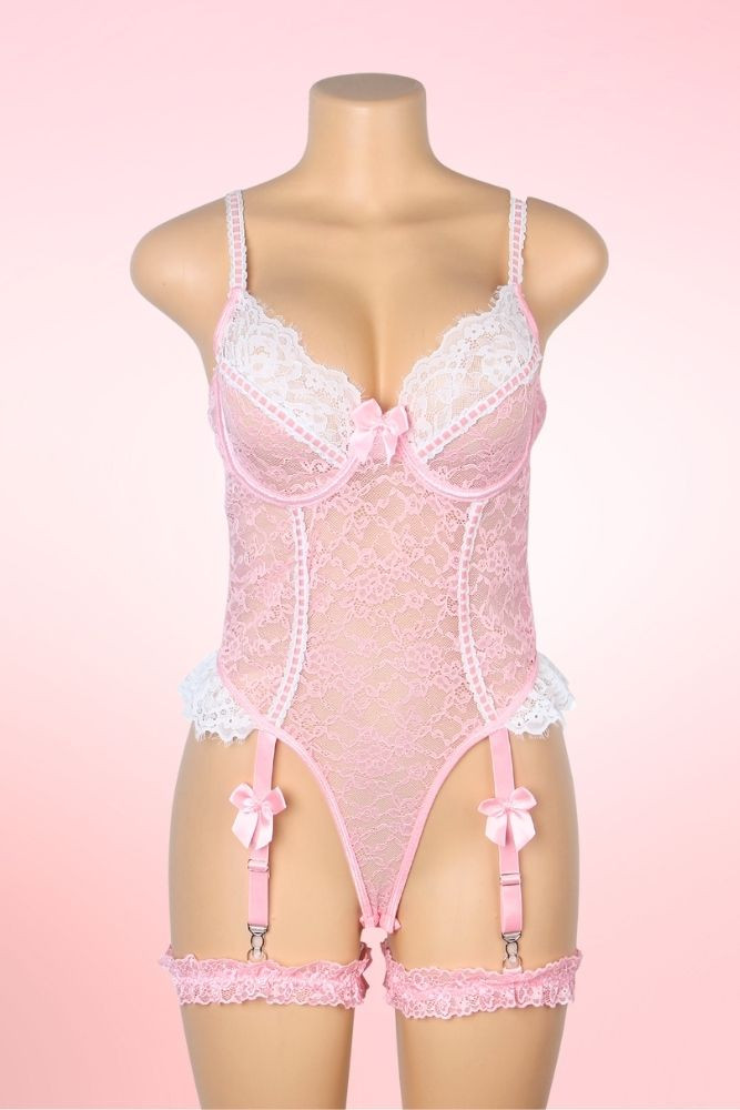 Claire Pink Lace Garter Teddy
