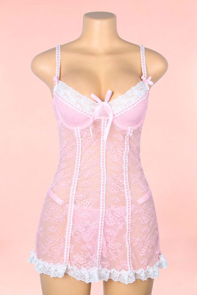 Jolene Pink Lace Babydoll Nightdress
