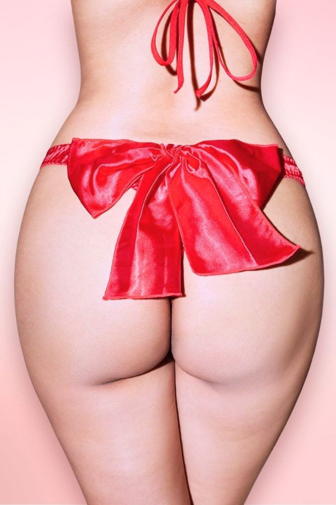 Elodie Red Satin Bow Thong Panty