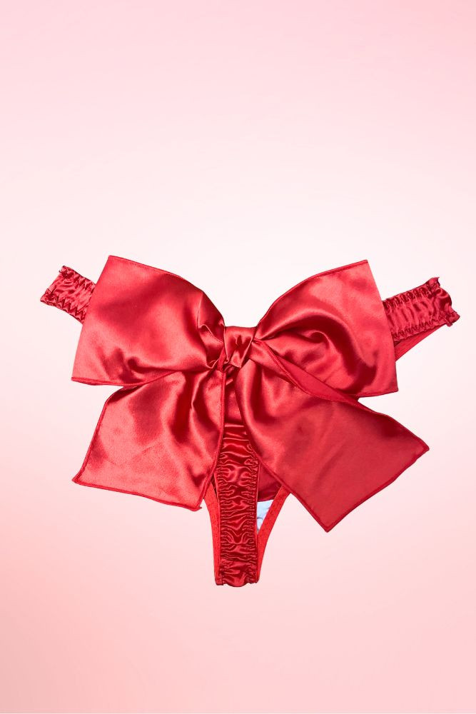 Red Ribbon Satin Valentine Thong.