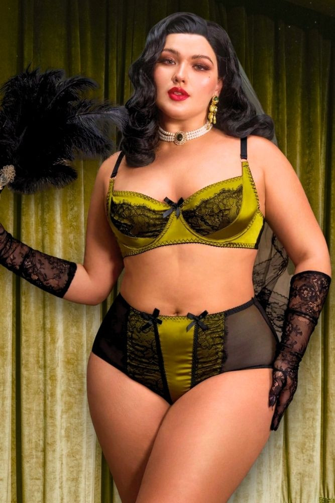 Roxy Green Black Plus Size Retro Lingerie Set