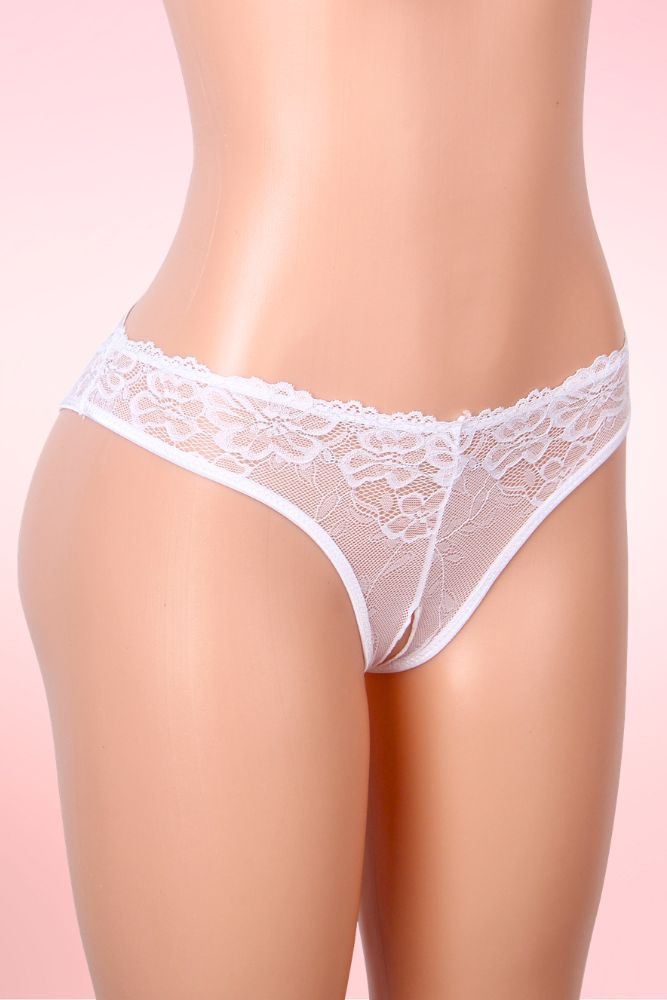 Mina White Lace Crotchless Panty