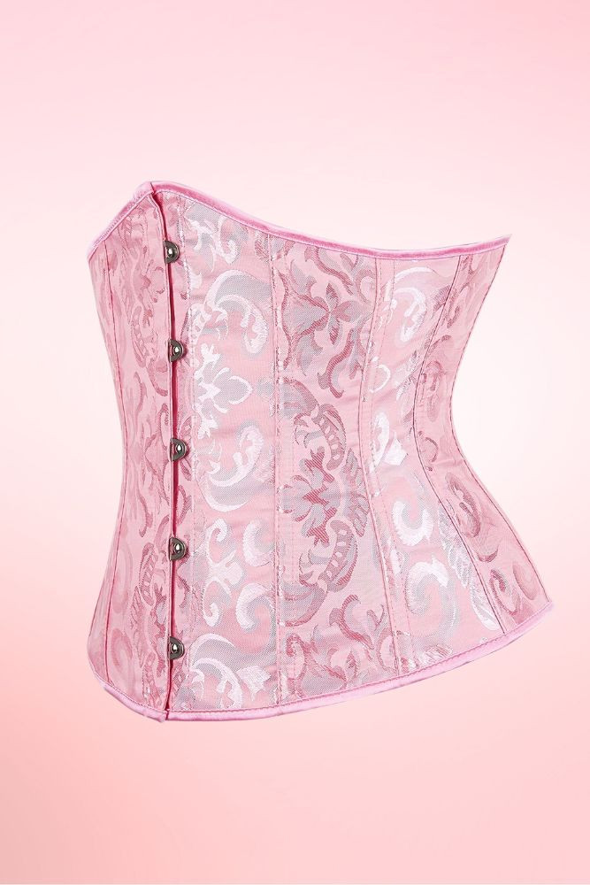 Pink Brocade Underbust Waist Corset