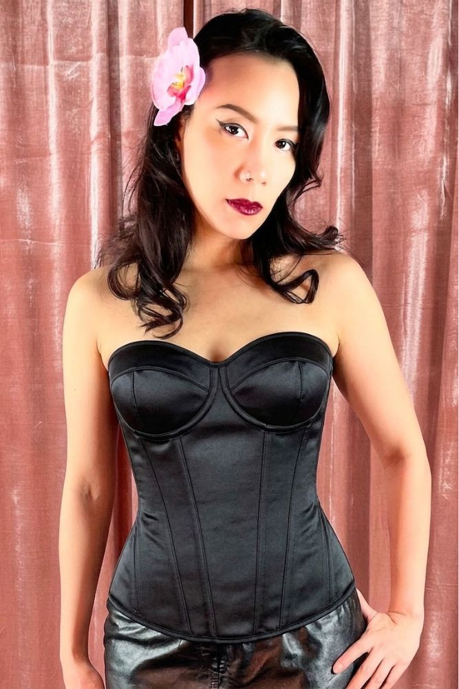 Black Satin Bustier Corset Top.