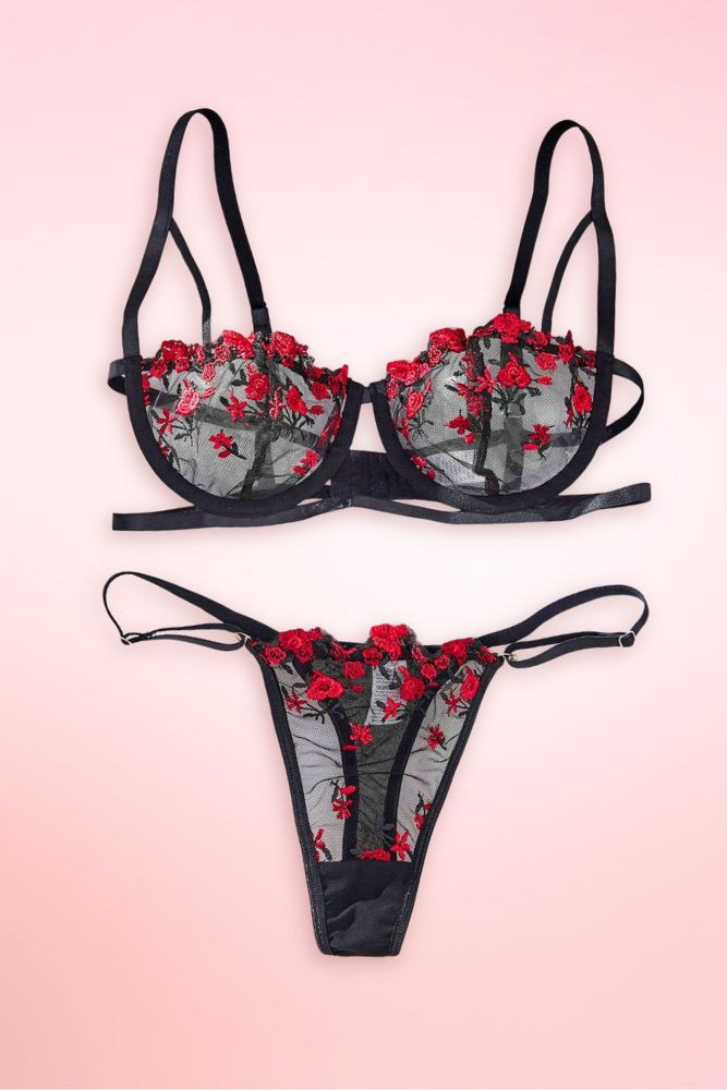 black floral lingerie set.