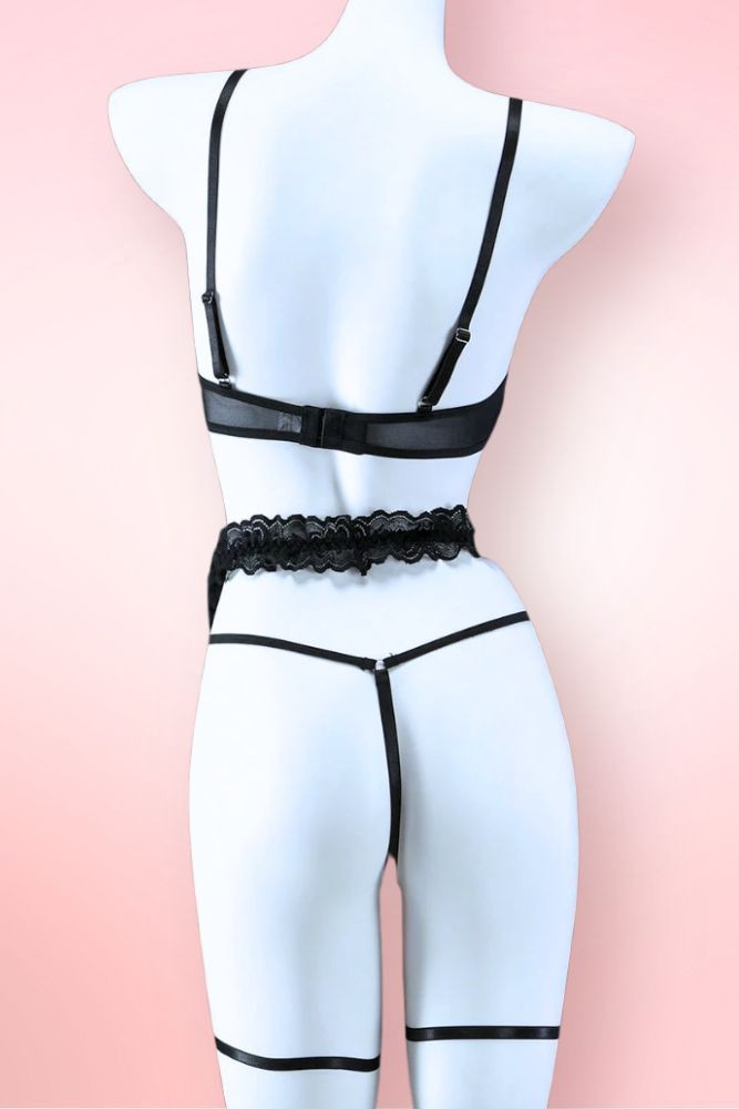 Antonia Open Cup Bra Garter Lingerie Set