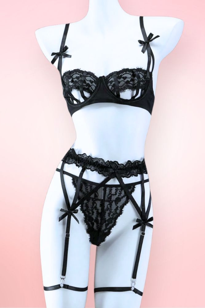 Antonia Open Cup Bra Garter Lingerie Set