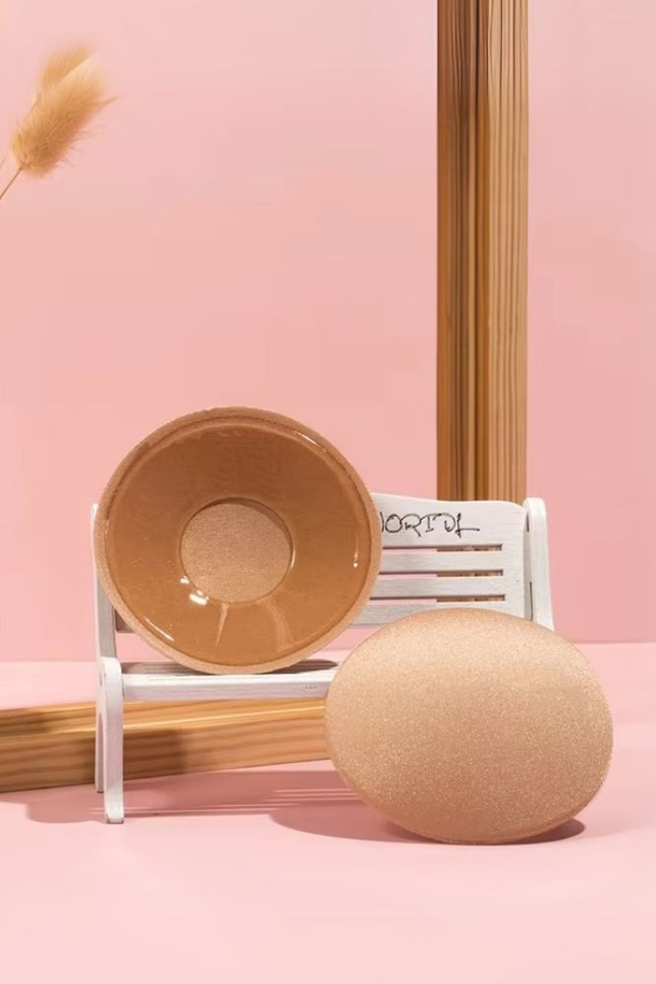 beige round pasties bra