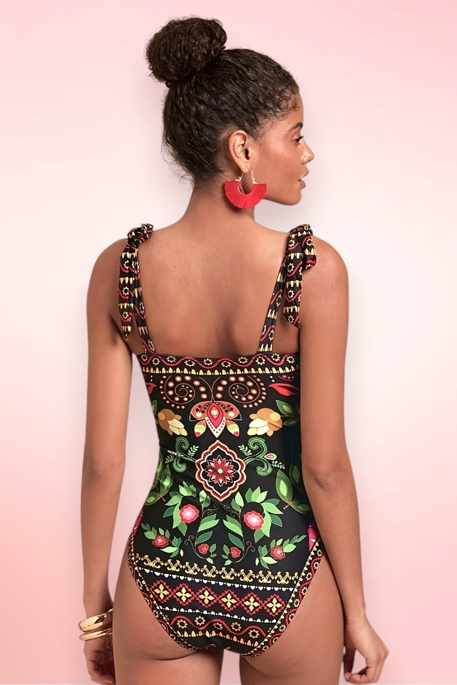 Portofino Black Floral Tankini Two Piece Swimsuit
