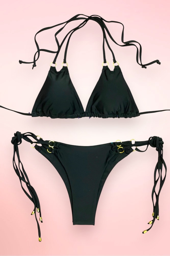 Voutumi Black Strappy Two Piece Swimsuit Tie Side Bikini