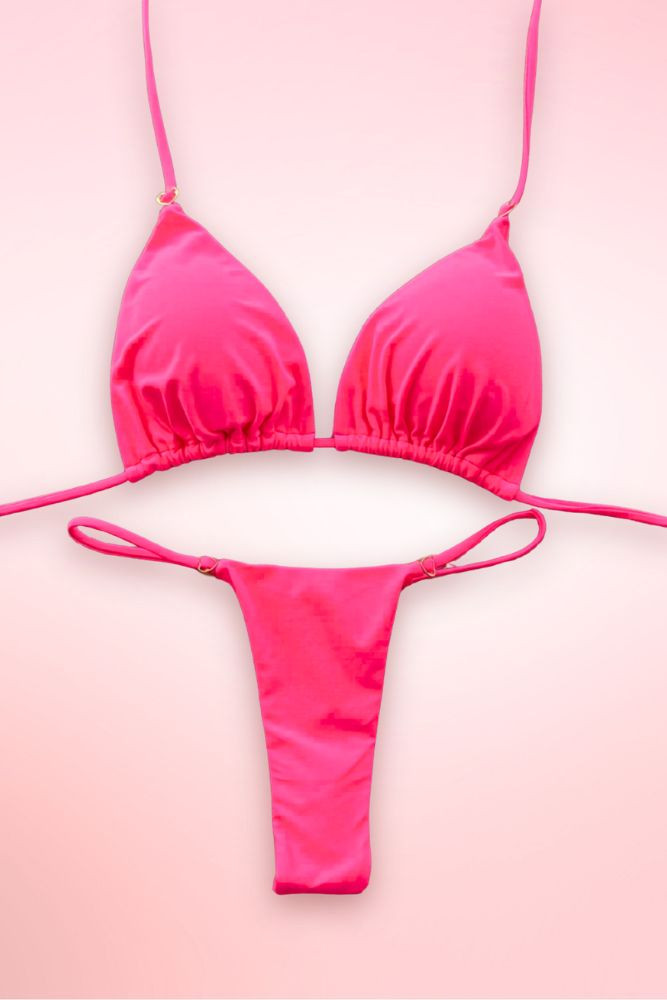 Hot Pink Neon Two Piece Swimsuit Thong Bikini
