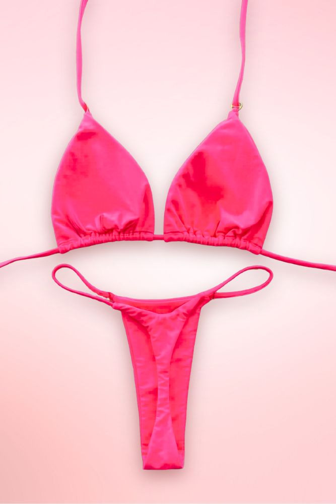 Hot Pink Neon Two Piece Swimsuit Thong Bikini
