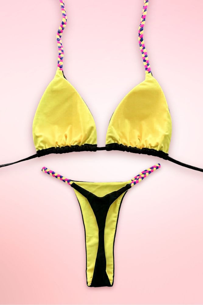 Black Neon Braided Two Piece Swimsuit Thong Bikini