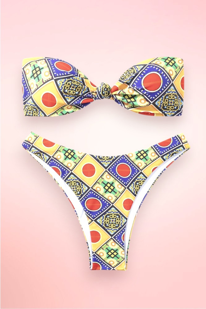 Geometric Print Two Piece Swimsuit Brazilian Bikini - XS