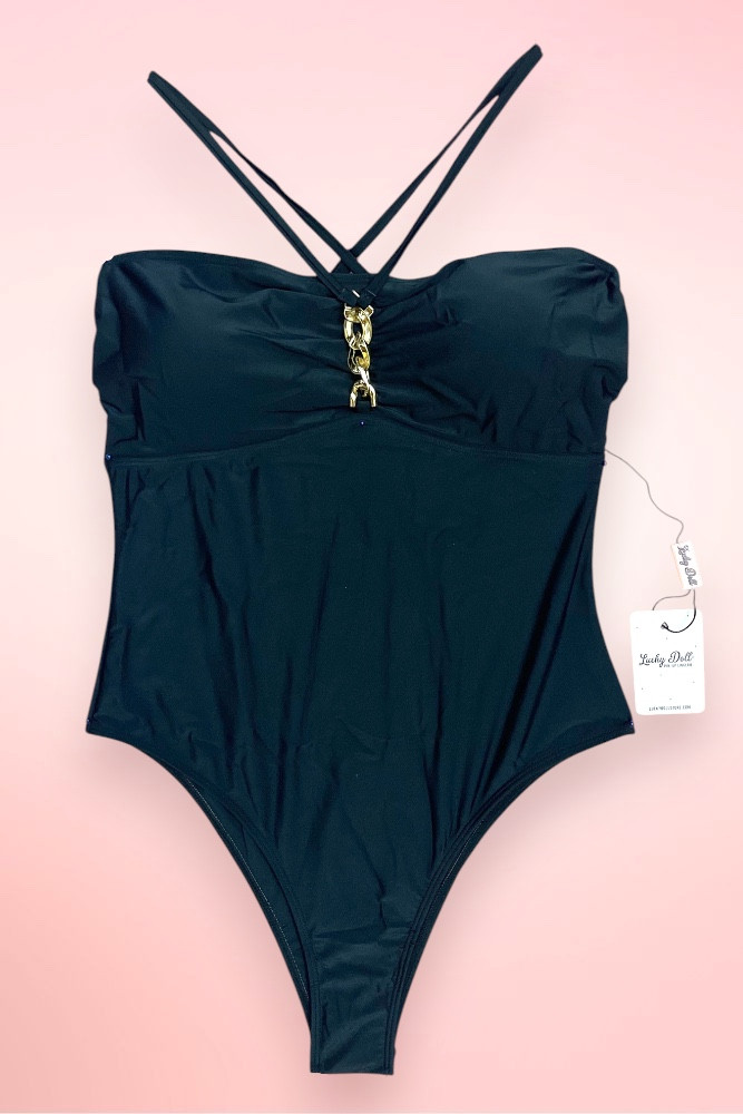 Capri Black Halter One Piece Swimsuit