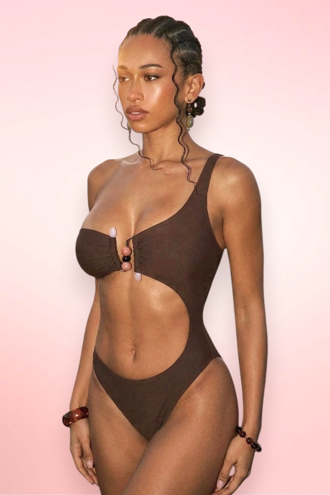hydra Brown Monokini One Piece Swimsuit.