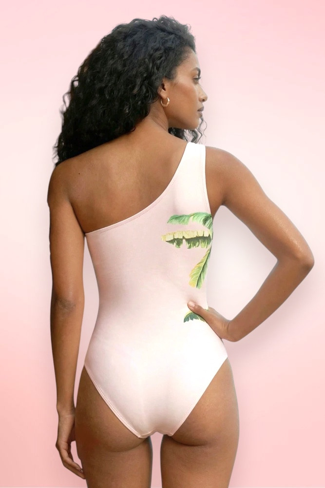 Melides Pink Tropical Print One Shoulder One Piece Swimsuit