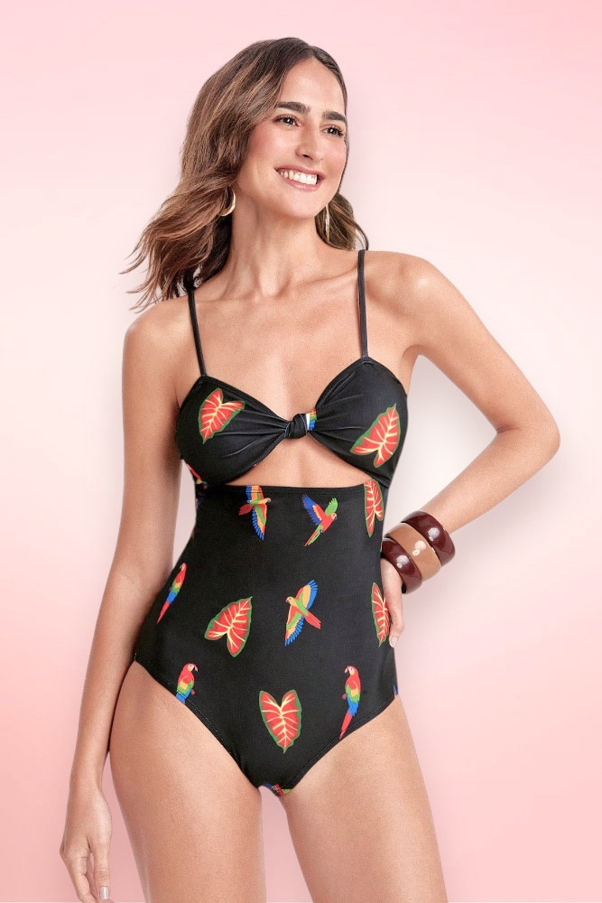 Malta Black Parrot One Piece Swimsuit