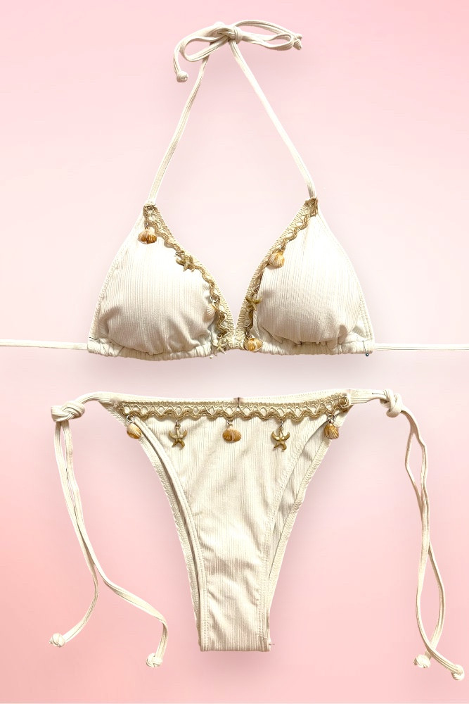 White Shell Two Piece Swimsuit Tie Side Bikini