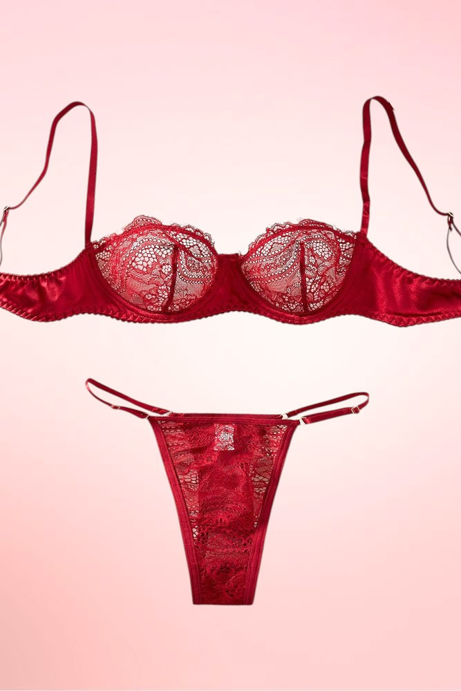 Lulu Red Lace Bra and Panty Set.